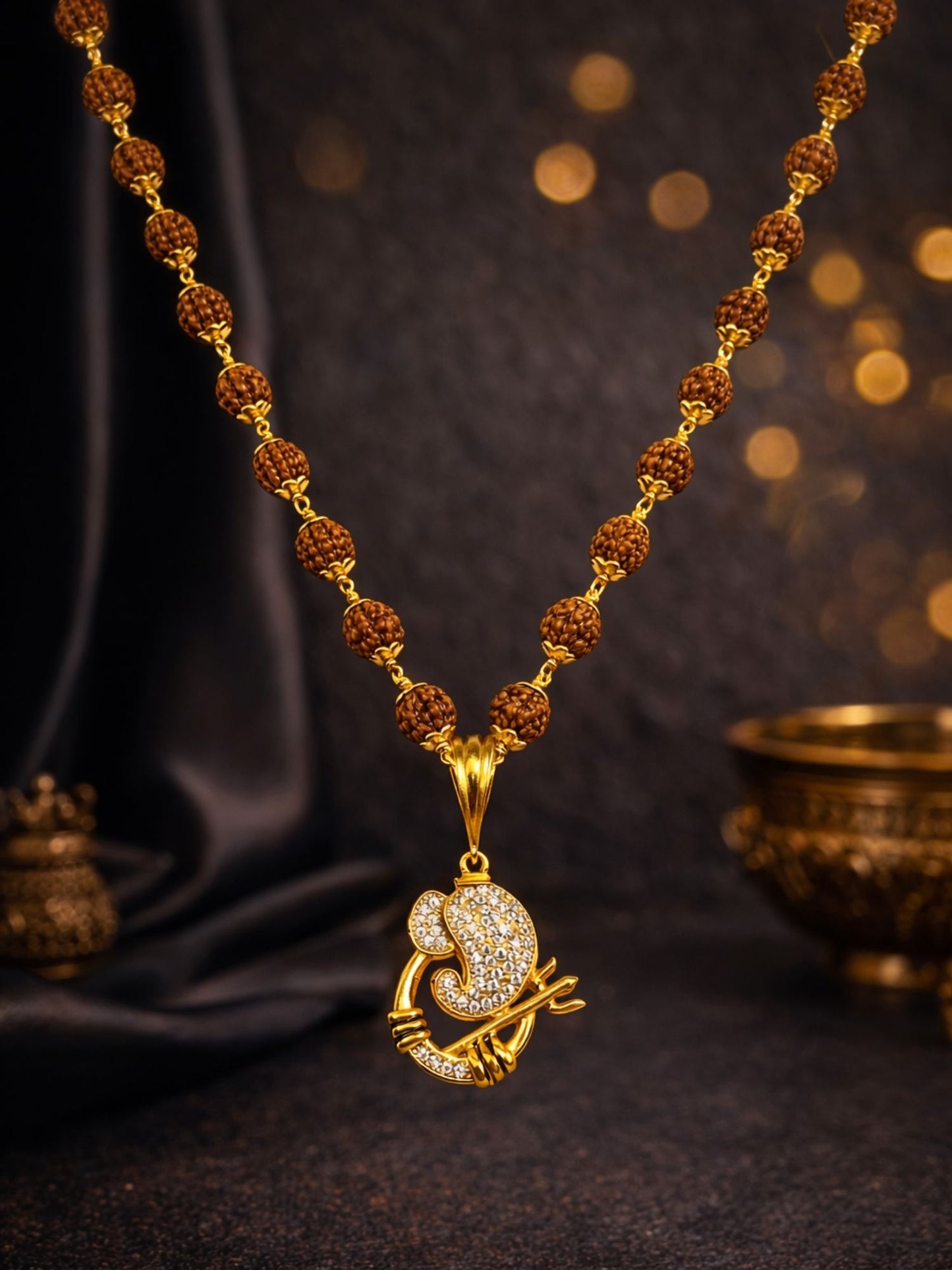 Rudraksha Necklace with AD Ganpati Pendant