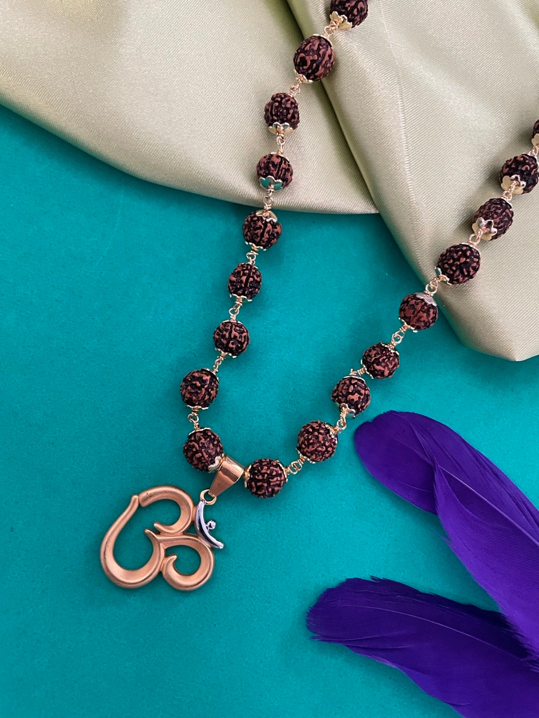 Om Pendant Rudraksha Gold Plated Mala
