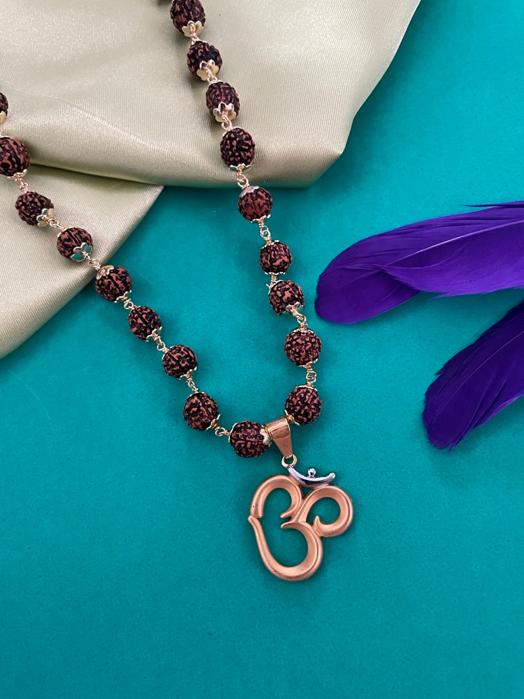 Om Pendant Rudraksha Gold Plated Mala