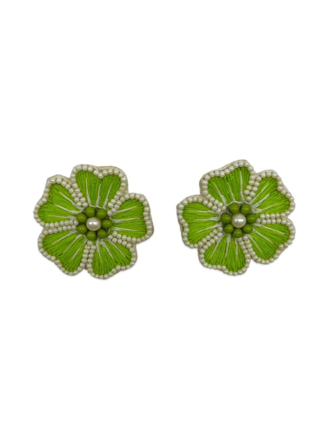 Green Flower & Pearl Beaded Choker Set