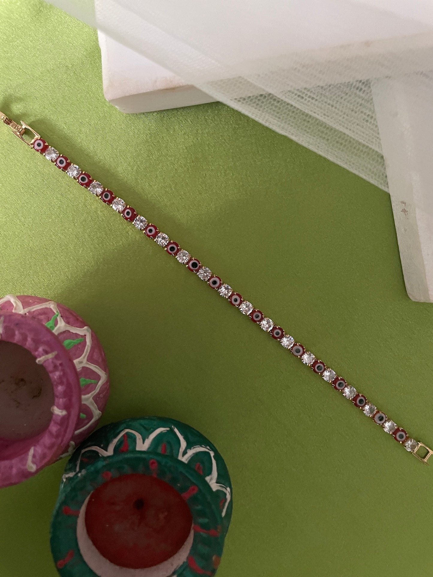 AD Red Evil Eye Bracelet Lumba Rakhi