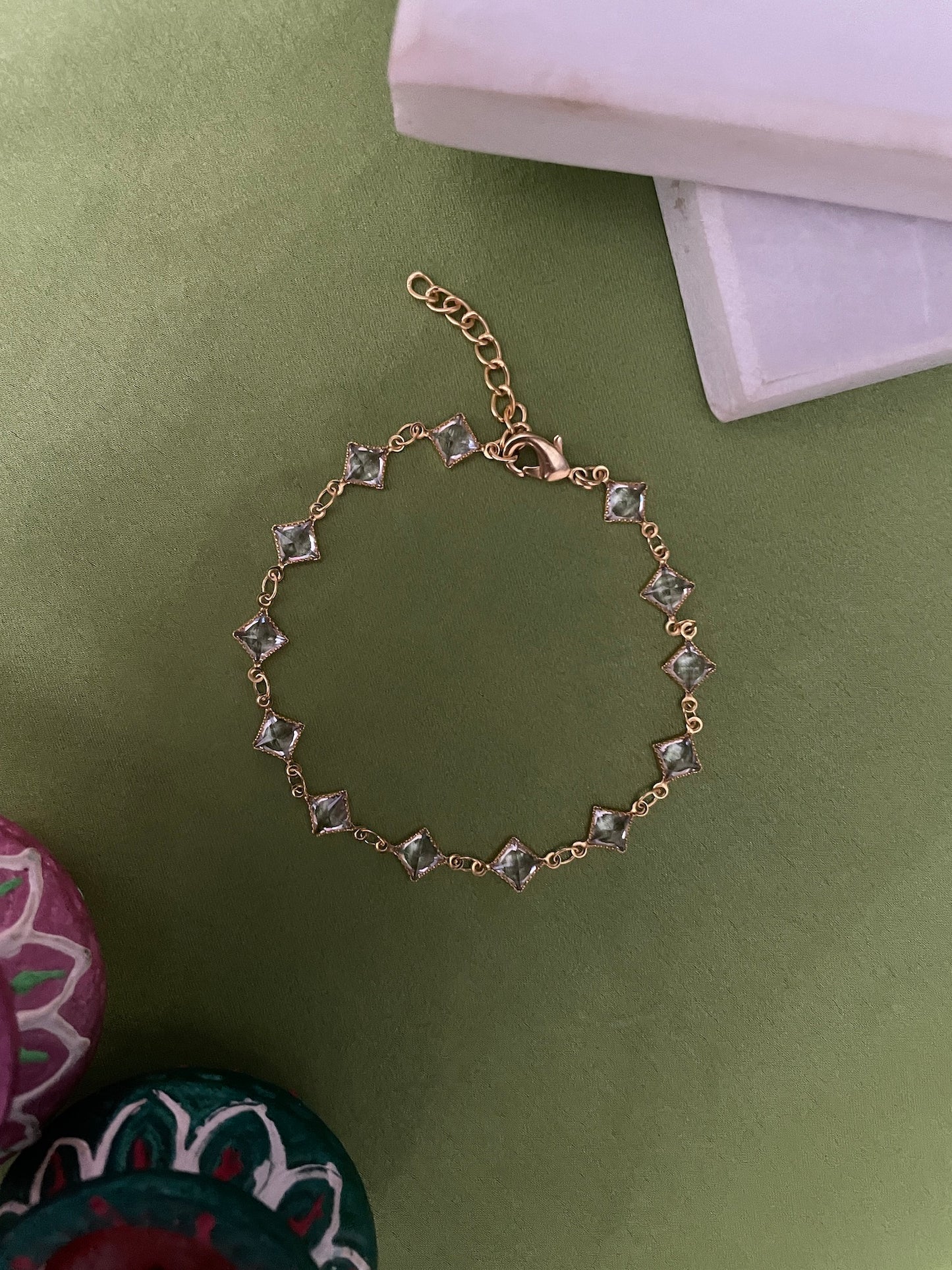 Square Shape Crystal Stone Bracelet Rakhi Lumba
