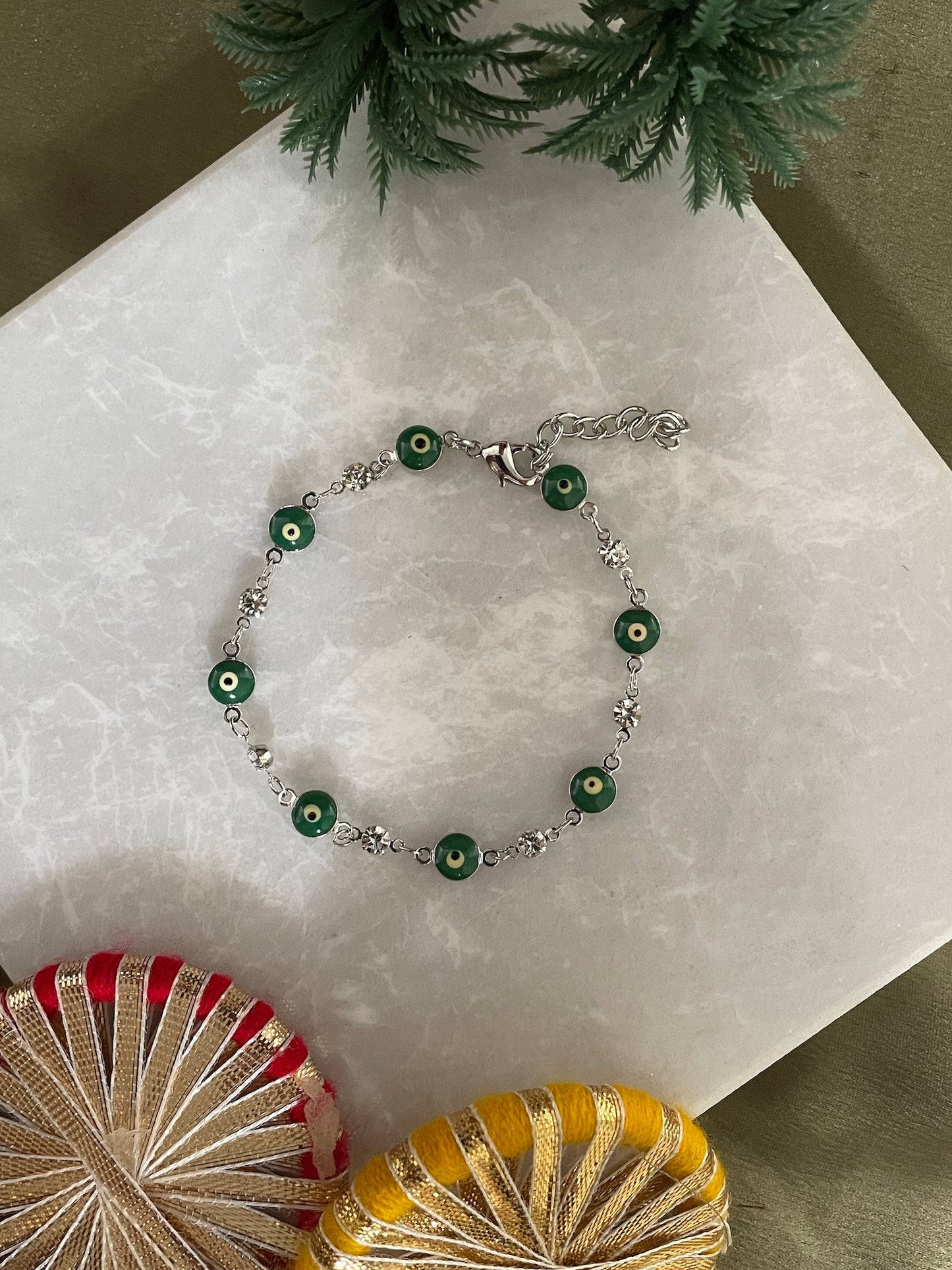 AD Green Evil Eye Bracelet Lumba Rakhi