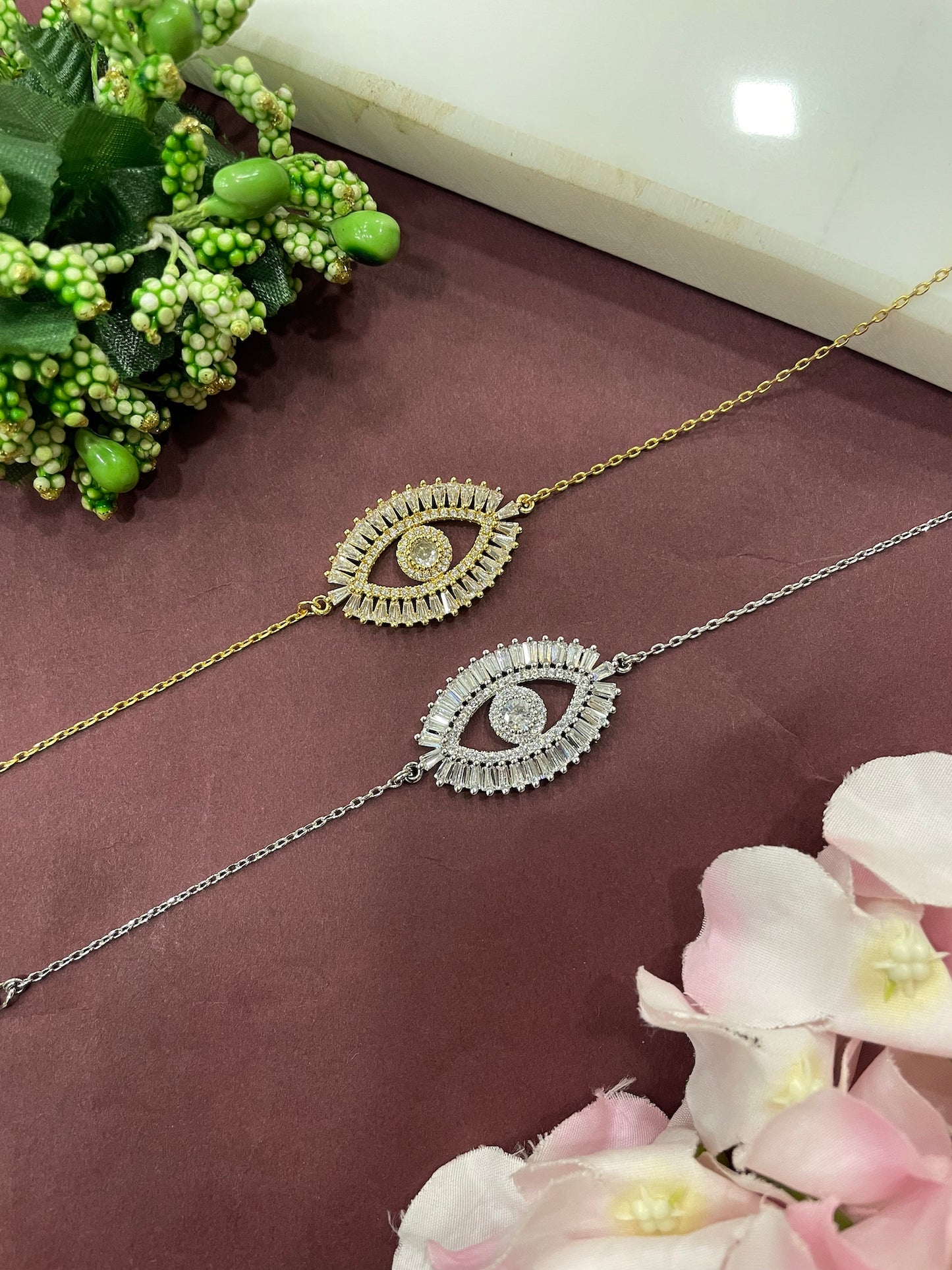 (Set of 2) Gold-Silver Evil Eye Lumba Rakhi