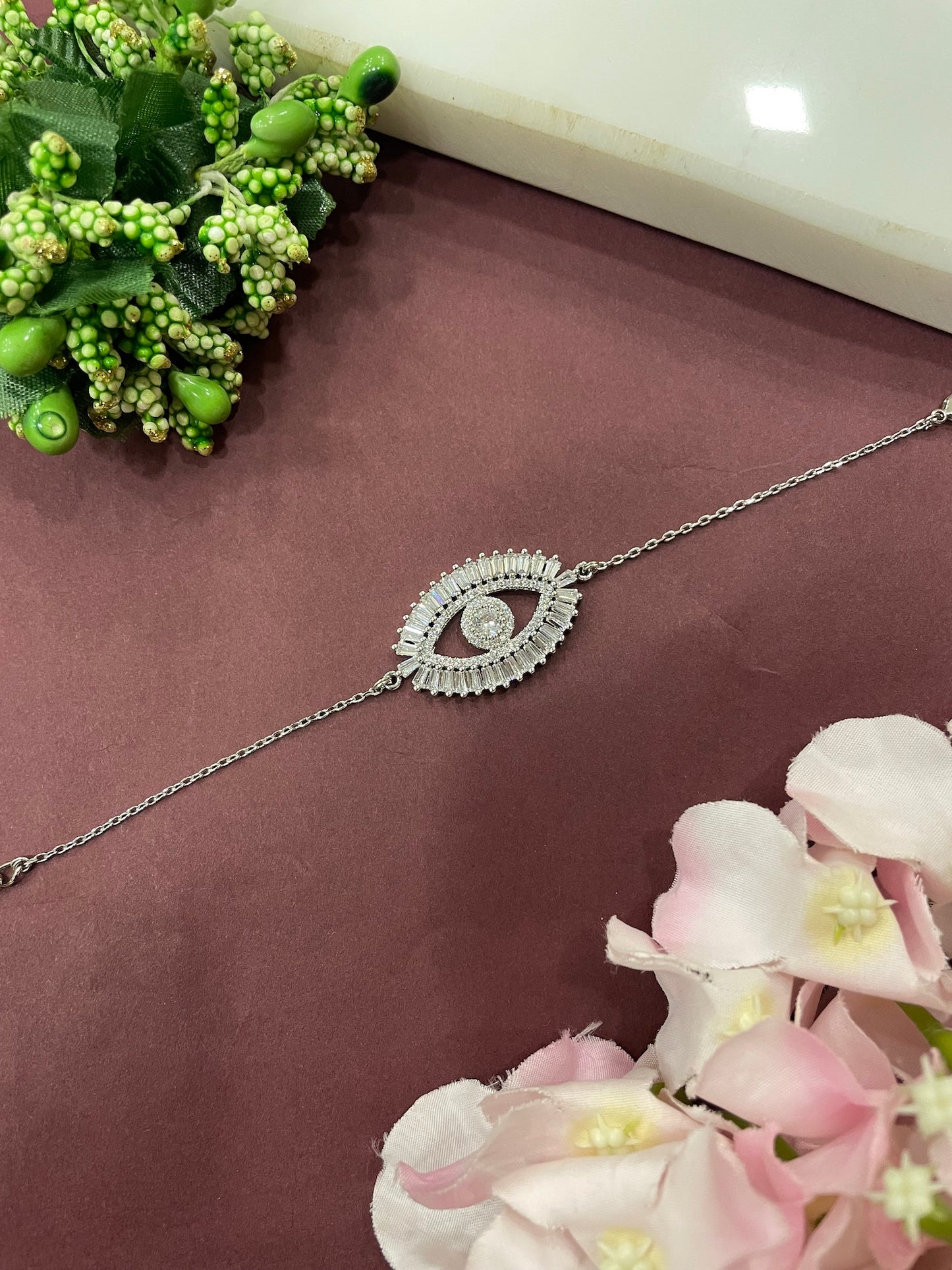Silver Plated AD Evil Eye Bracelet Lumba Rakhi