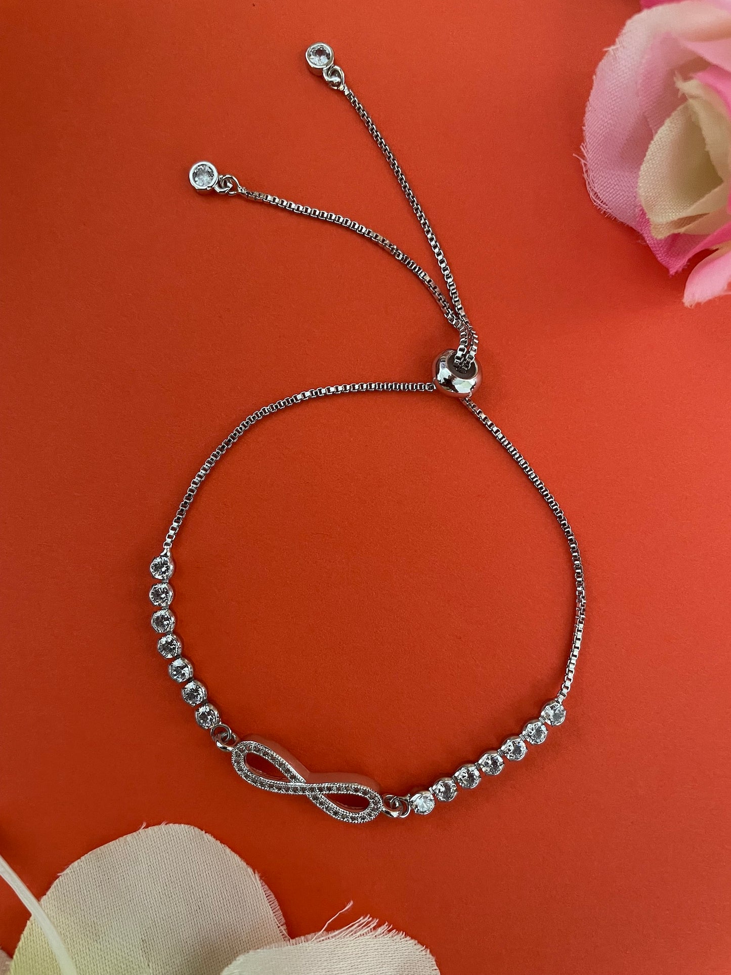 Silver Plated AD Infinity Bracelet Lumba Rakhi