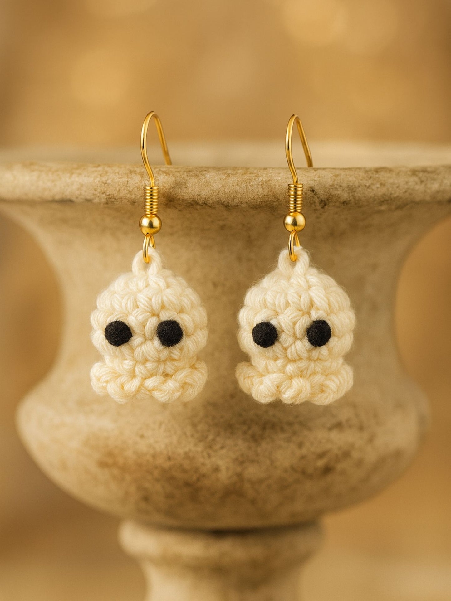Crochet Woolen White Octopus Earrings for Women