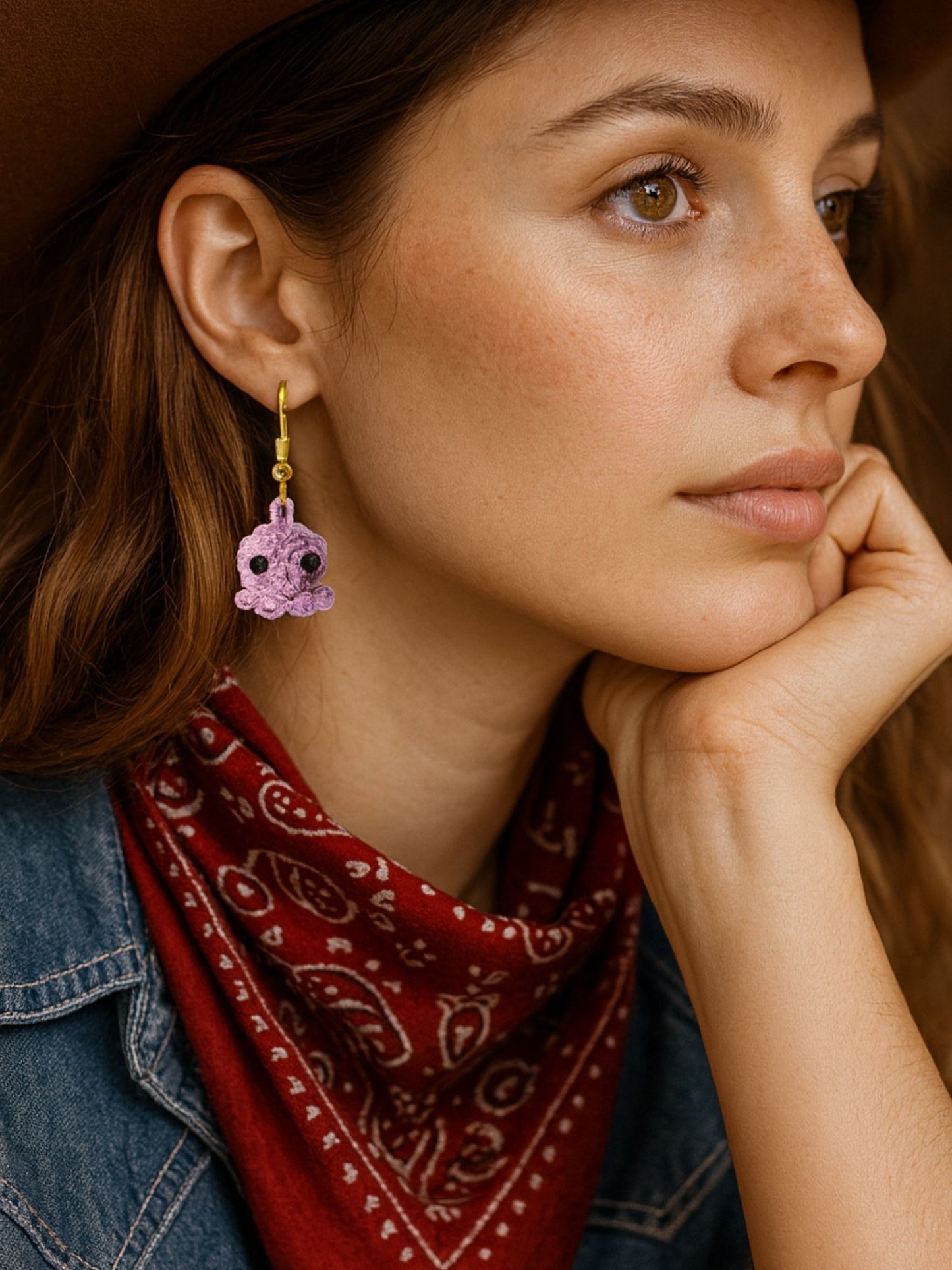 Crochet Woolen Lavender Octopus Earrings for Women