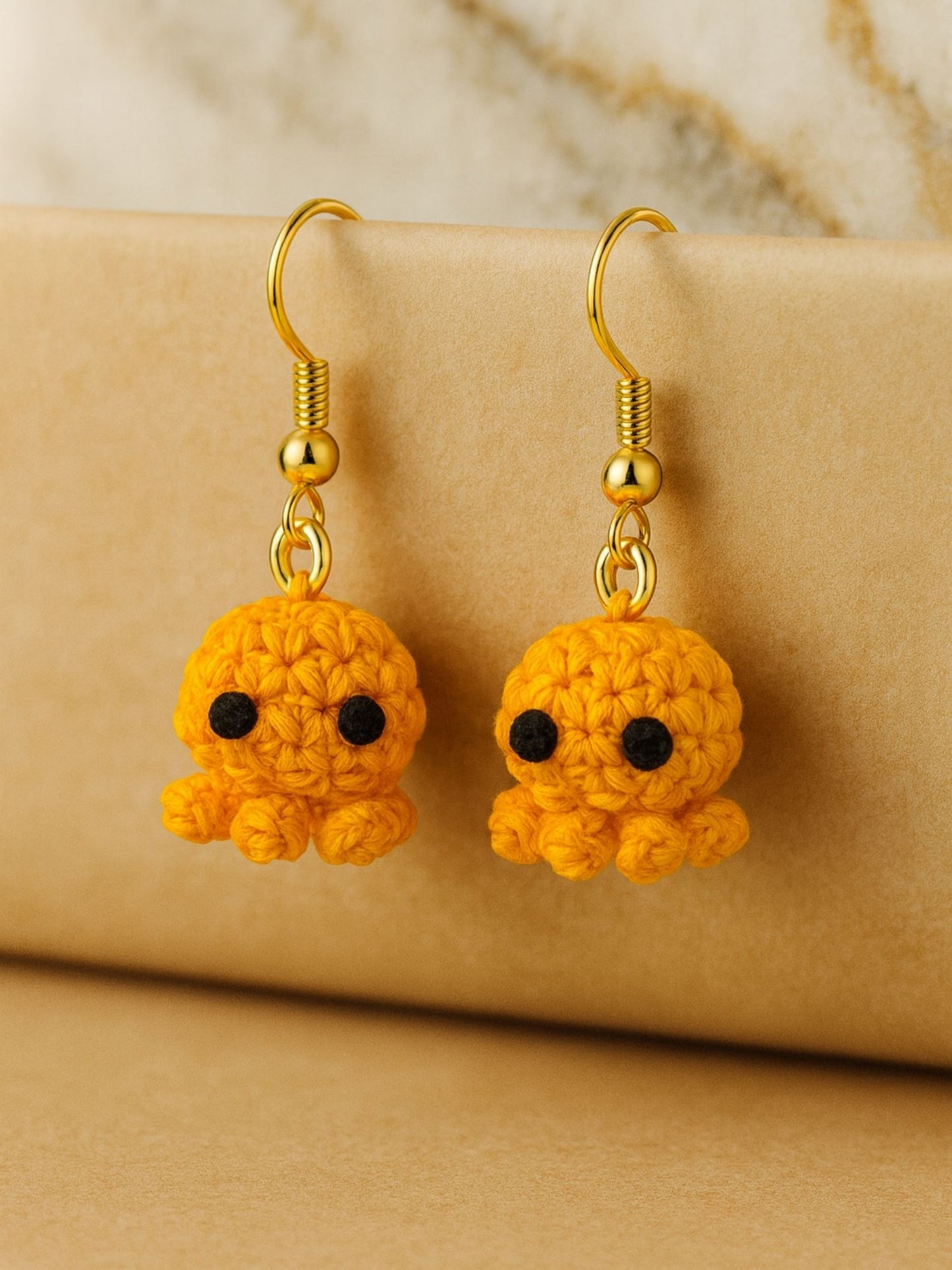Crochet Woolen Orange Octopus Earrings for Women