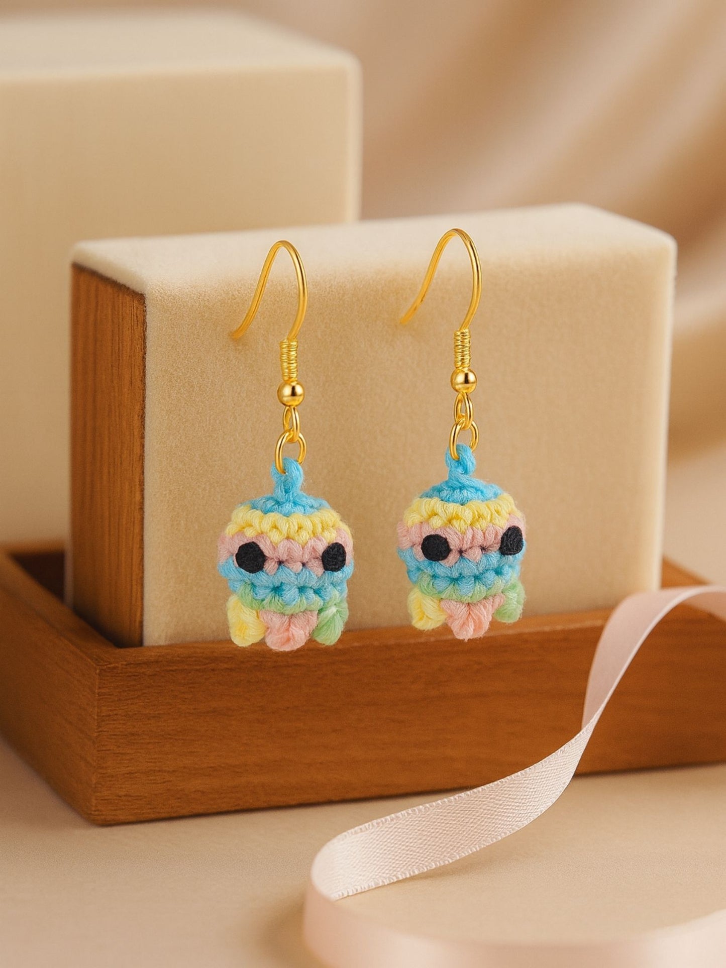 Crochet Woolen Pastel Multicolor Octopus Earrings