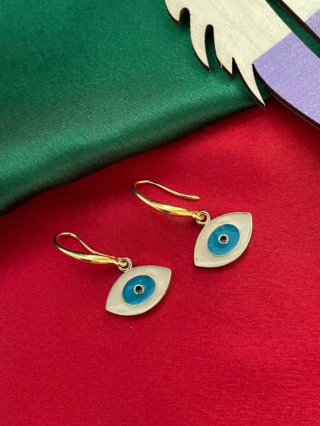 Oval White Evil Eye Dangler Earrings