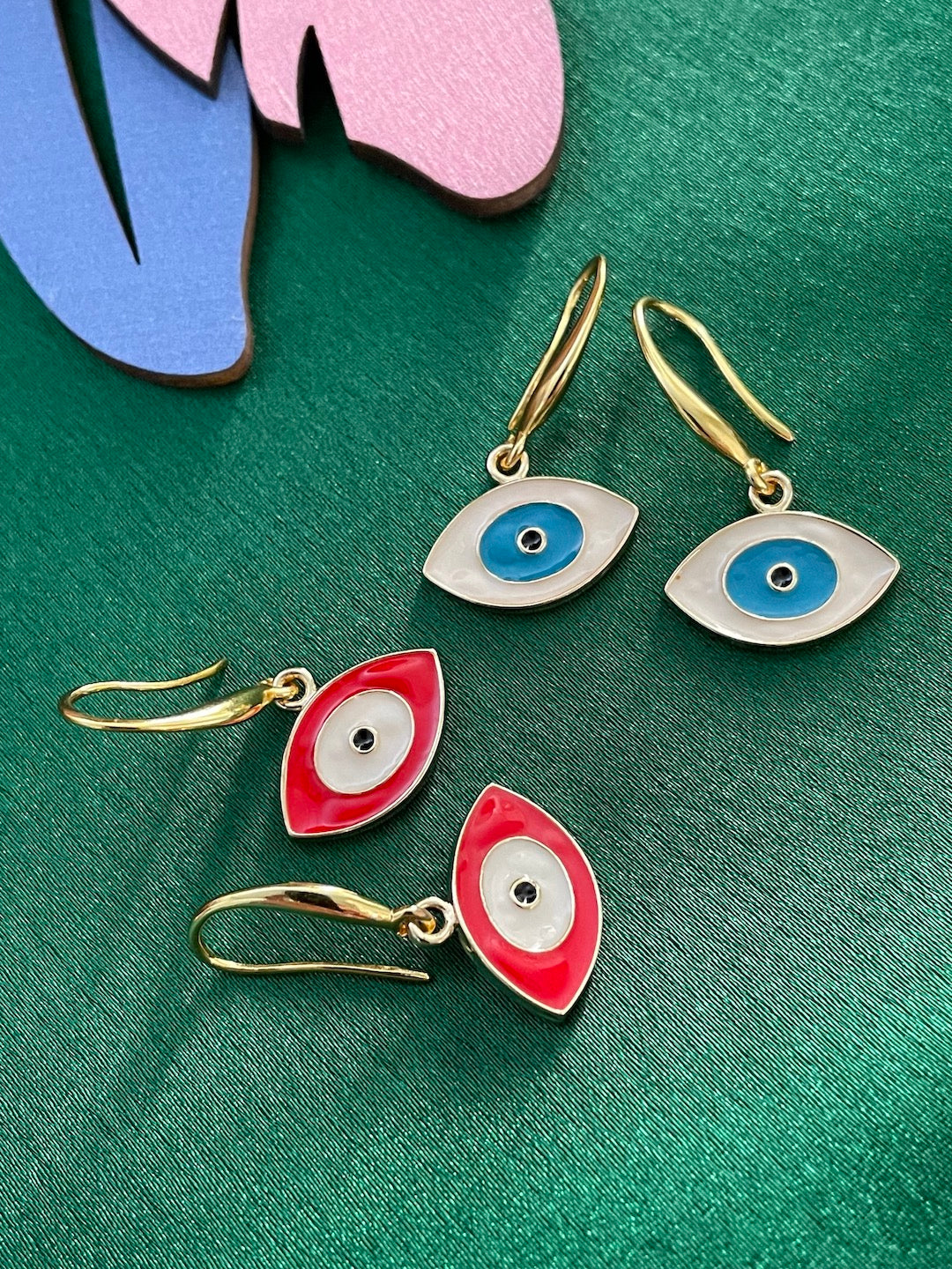 Oval White Evil Eye Dangler Earrings
