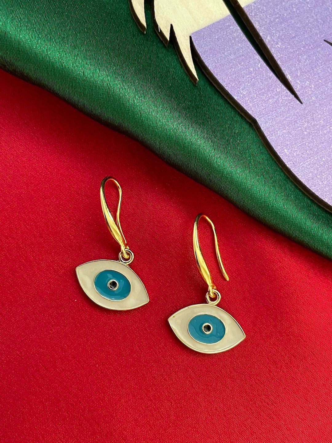 Oval White Evil Eye Dangler Earrings
