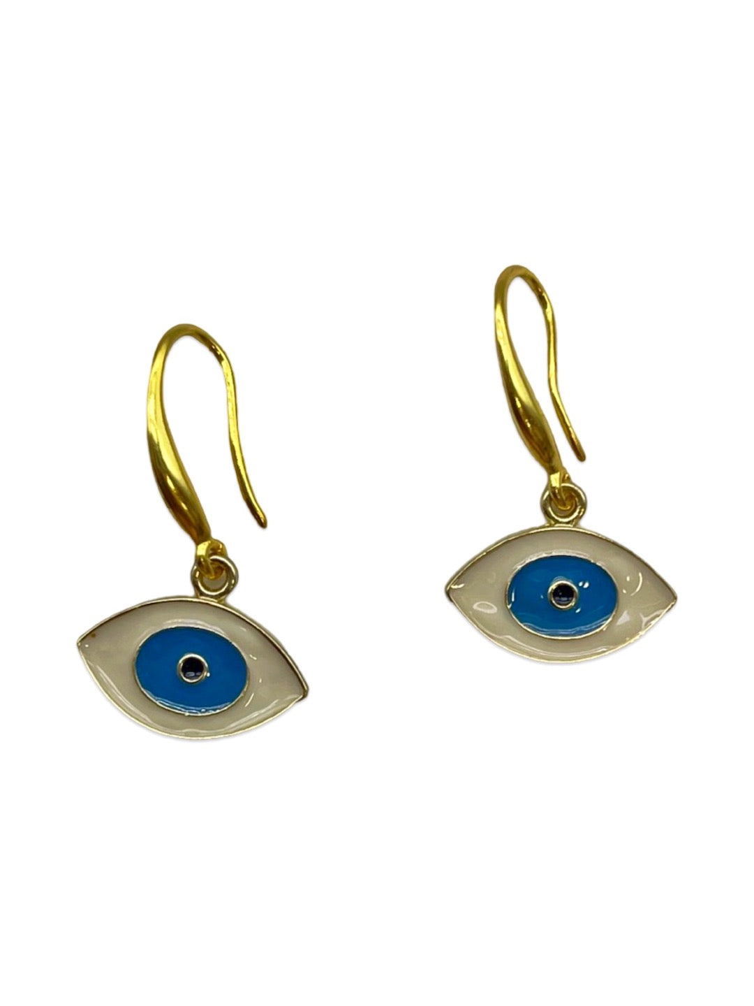 Oval White Evil Eye Dangler Earrings