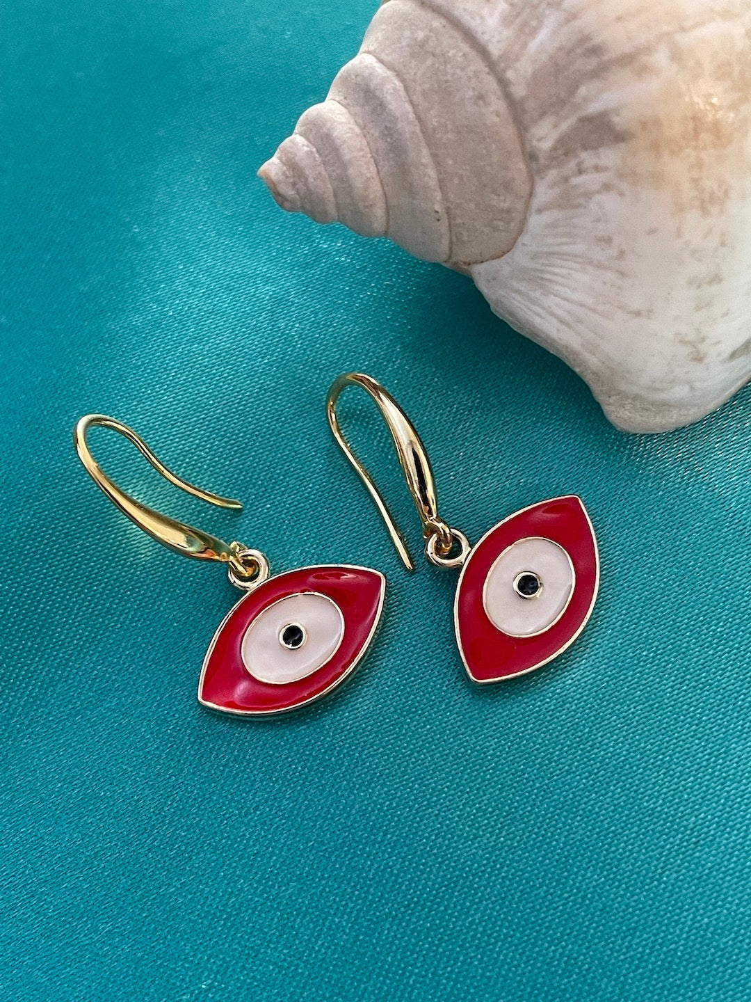 Oval Shape Red Evil Eye Dangler Earrings