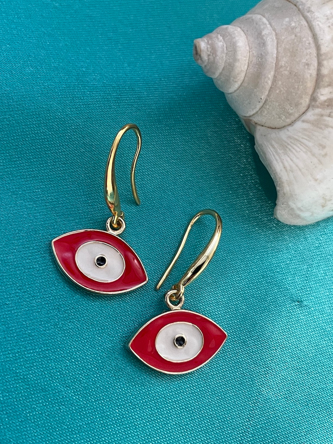 Oval Shape Red Evil Eye Dangler Earrings
