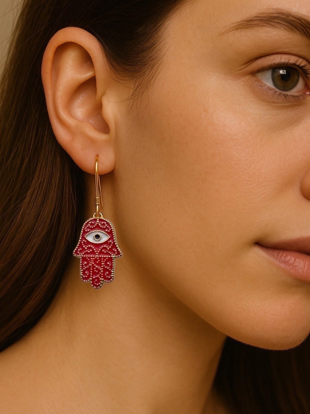 Red Hamsa Evil Eye Dangler Earrings