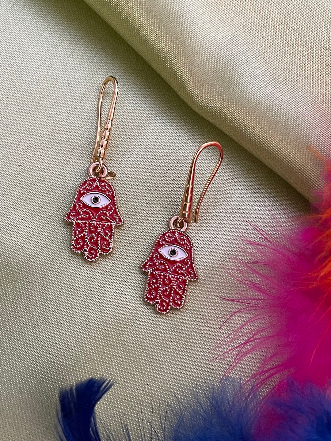 Red Hamsa Evil Eye Dangler Earrings