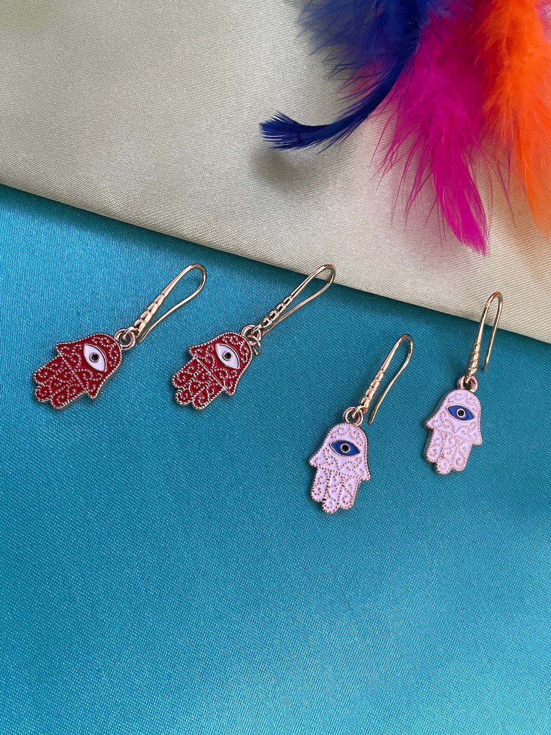 Red Hamsa Evil Eye Dangler Earrings