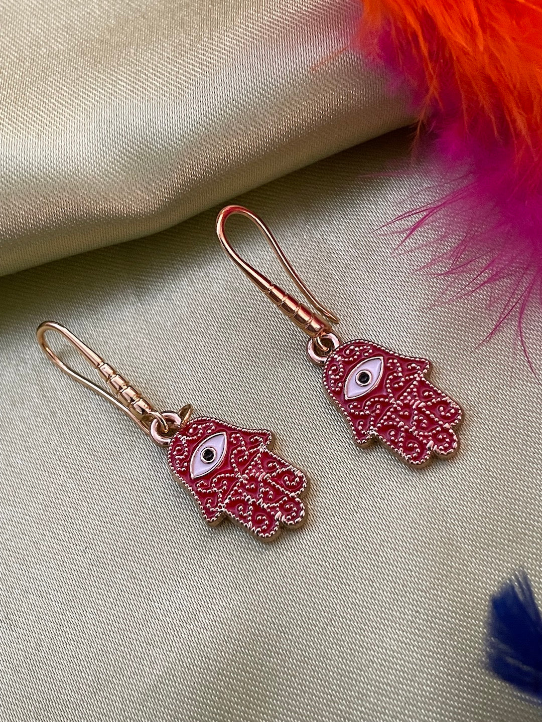 Red Hamsa Evil Eye Dangler Earrings