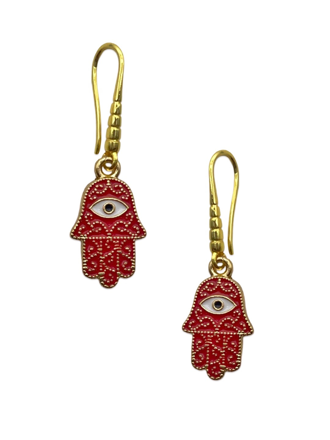 Red Hamsa Evil Eye Dangler Earrings
