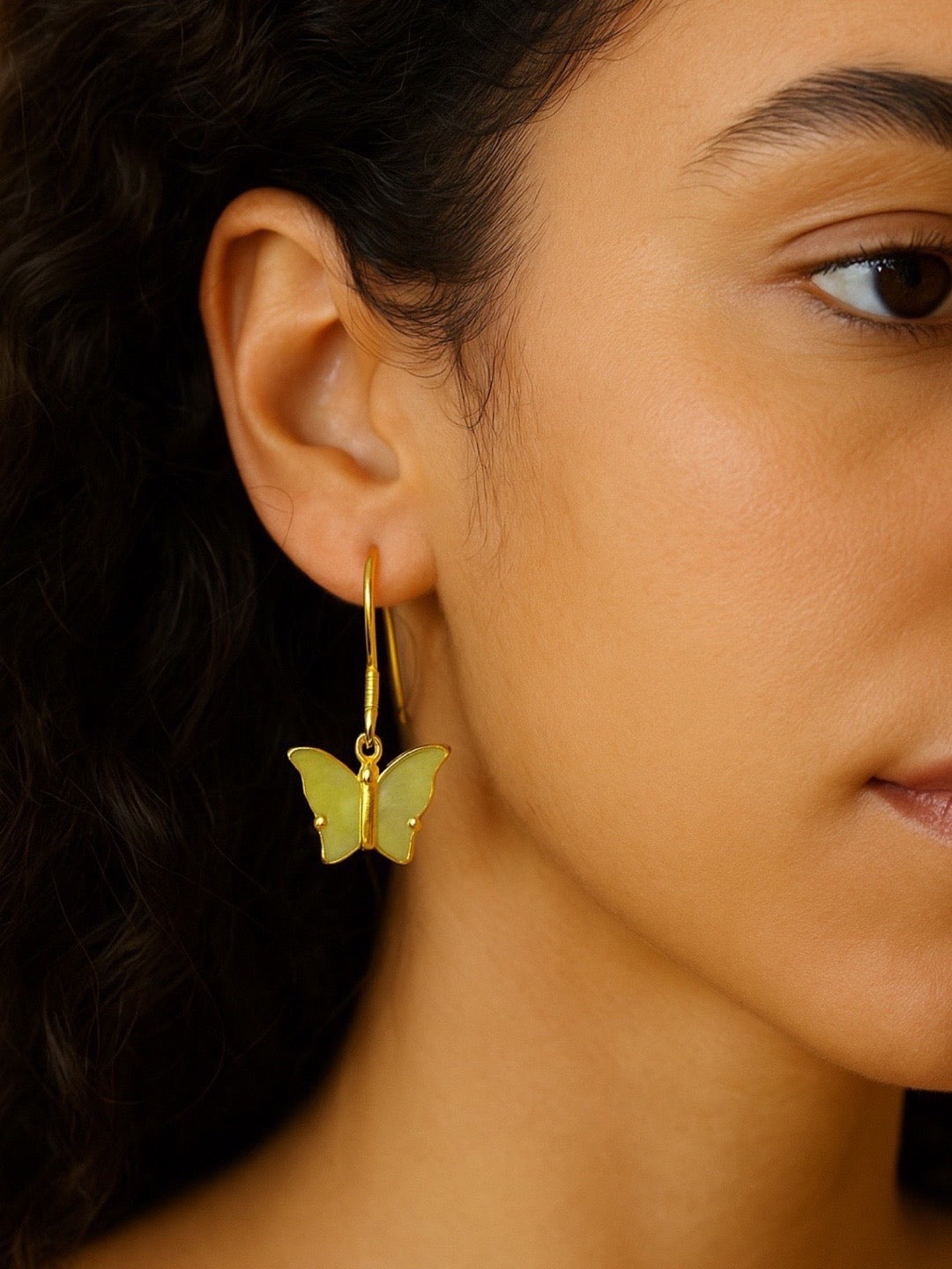 Mini Olive Green Butterfly Dangler Earrings