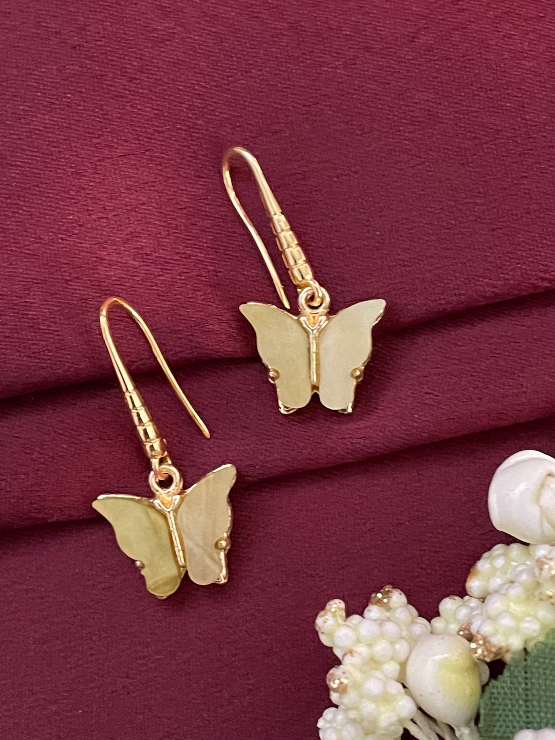 Mini Olive Green Butterfly Dangler Earrings