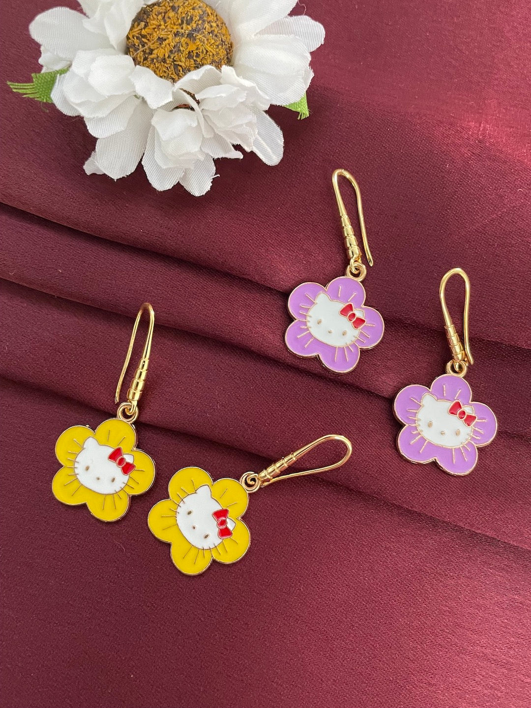 Mini Purple Flower Dangler Earrings
