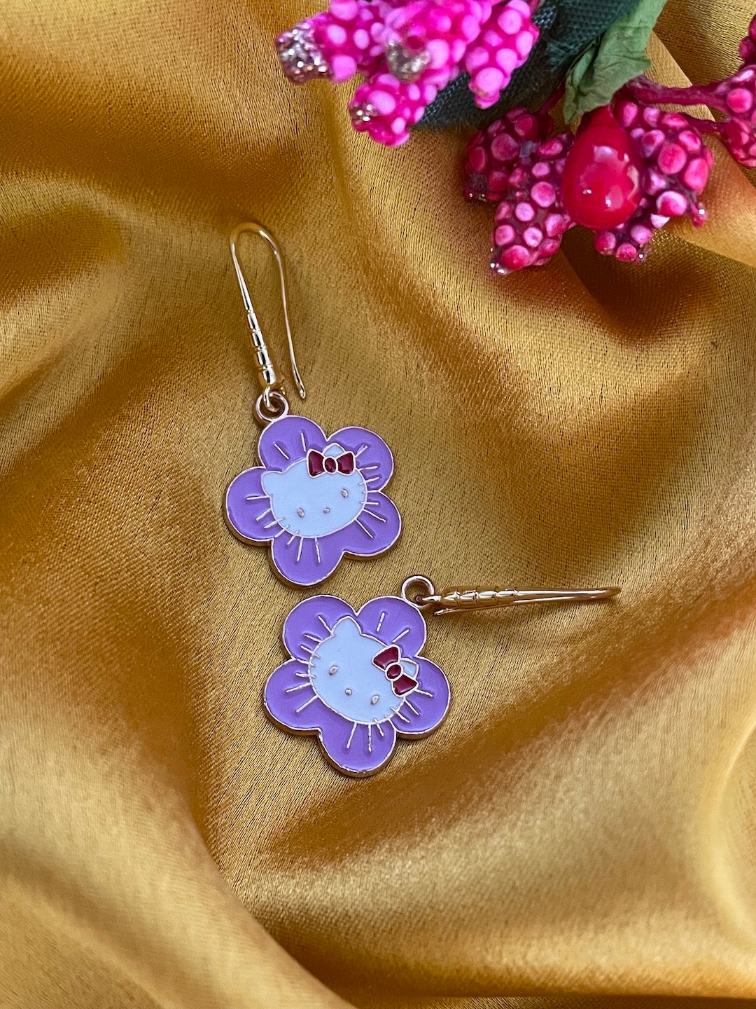 Mini Purple Flower Dangler Earrings