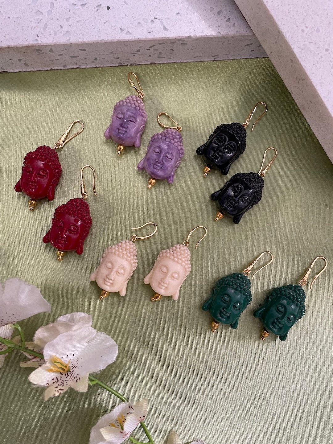 Mini White Buddha Charm Dangler Earrings