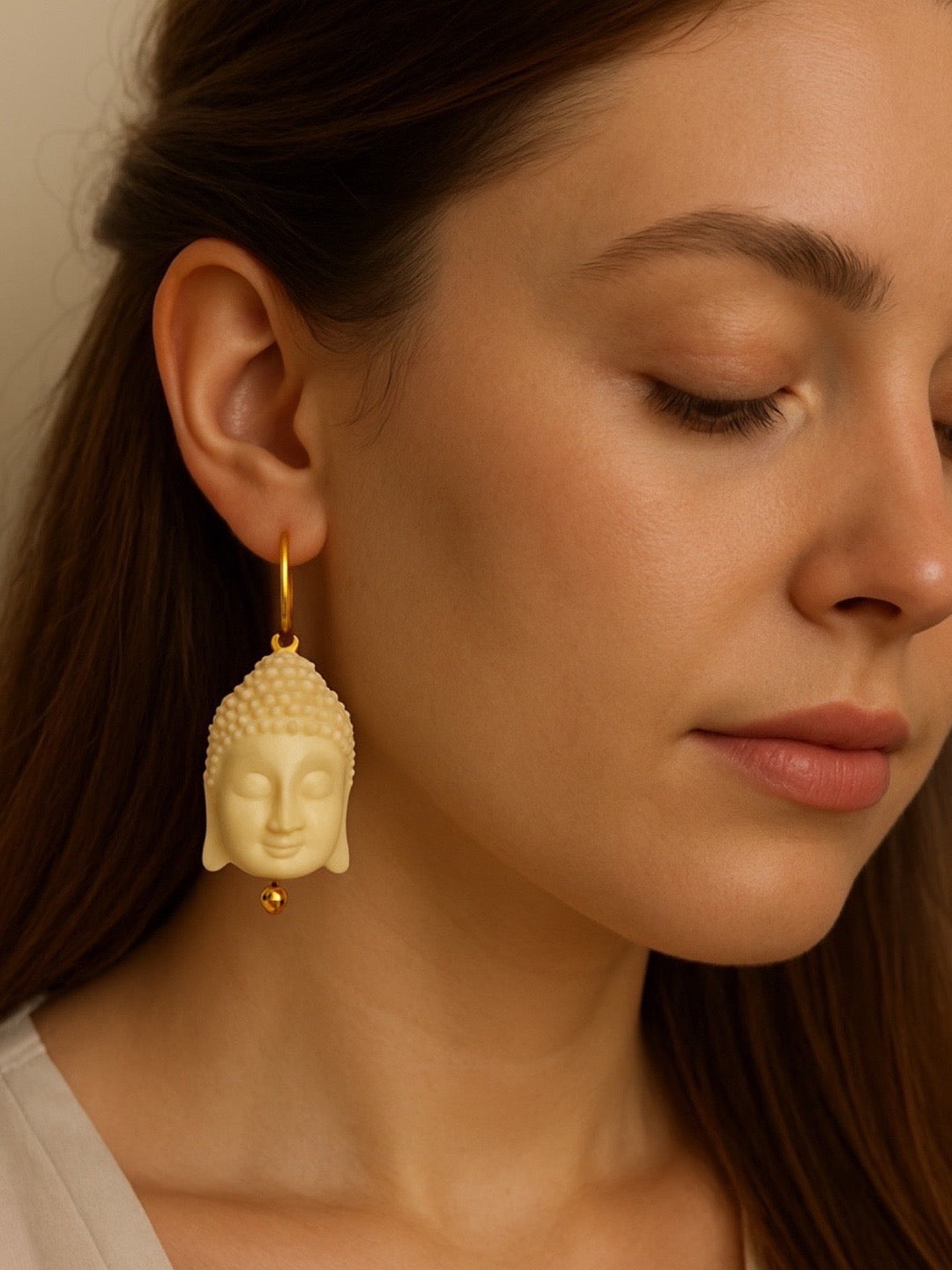 Mini White Buddha Charm Dangler Earrings