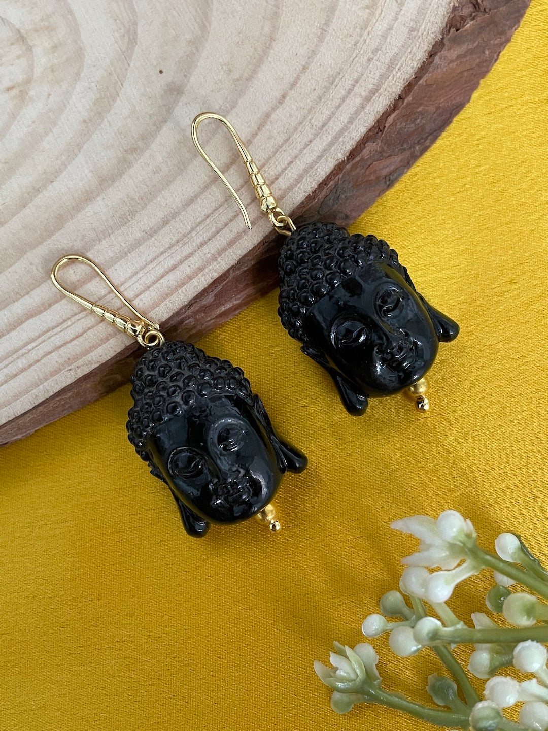 Mini Black Buddha Charm Dangler Earrings