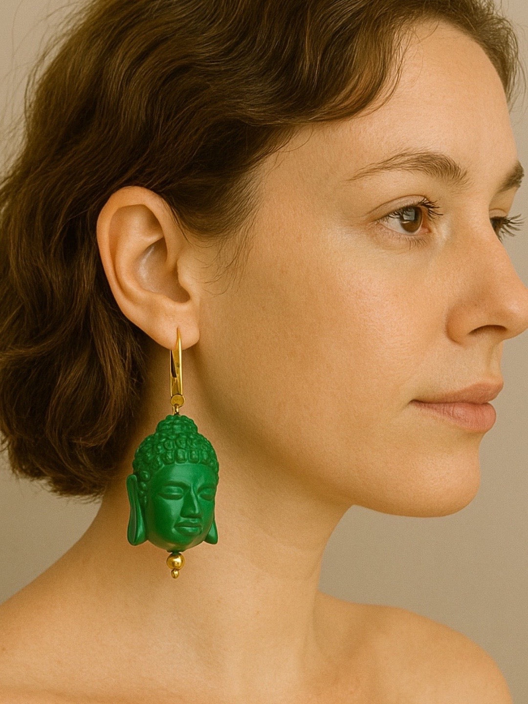 Mini Green Buddha Charm Dangler Earrings