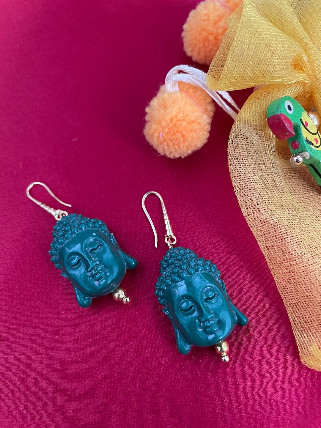 Mini Green Buddha Charm Dangler Earrings