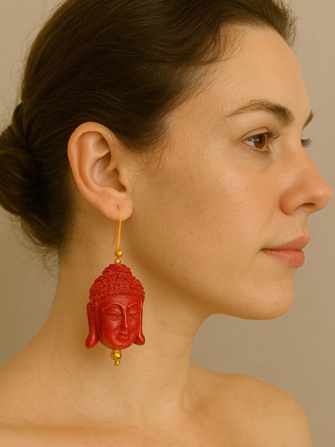 Mini Red Buddha Charm Dangler Earrings