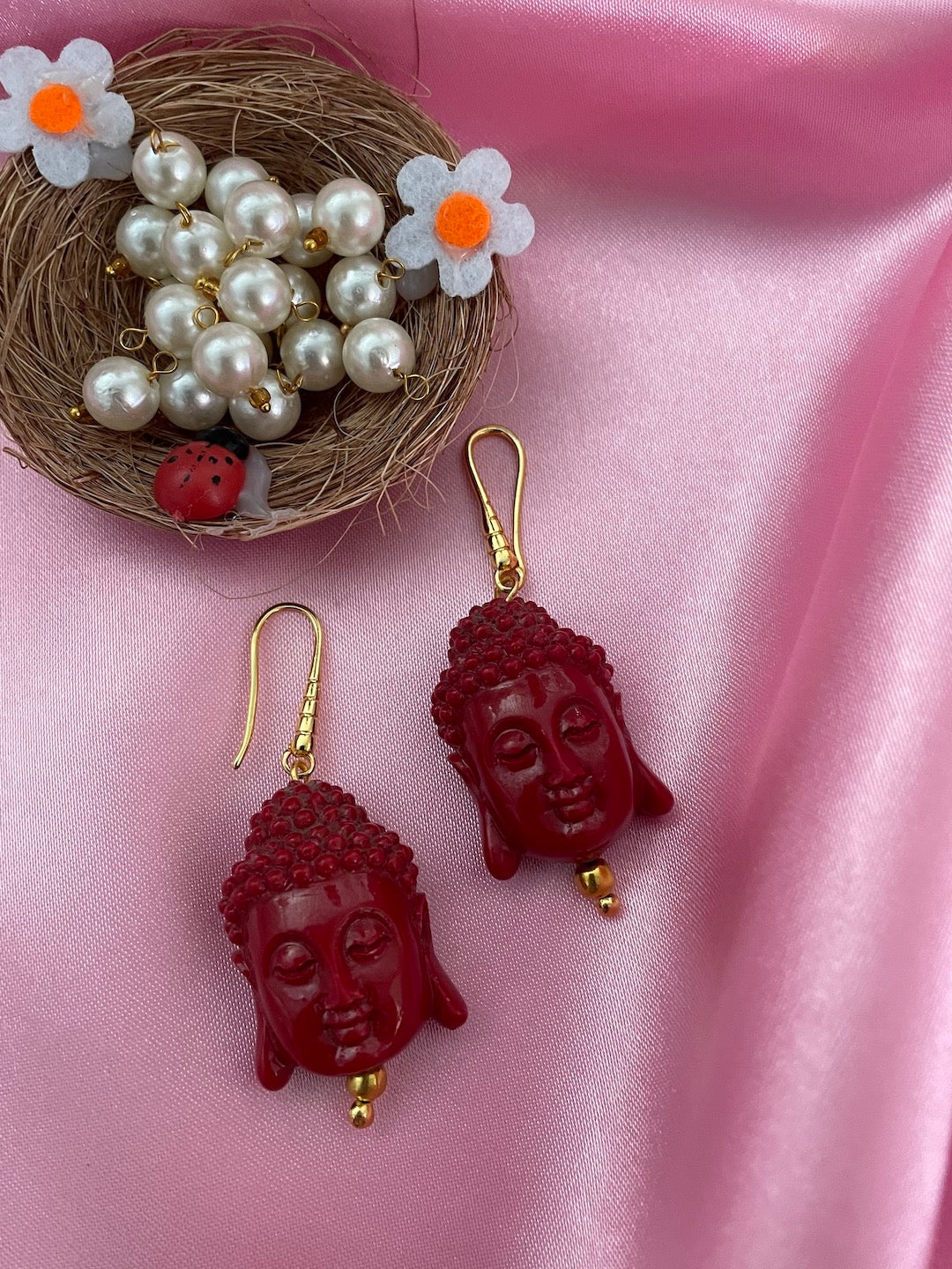 Mini Red Buddha Charm Dangler Earrings