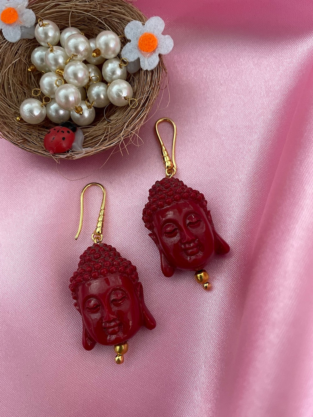 Mini Red Buddha Charm Dangler Earrings