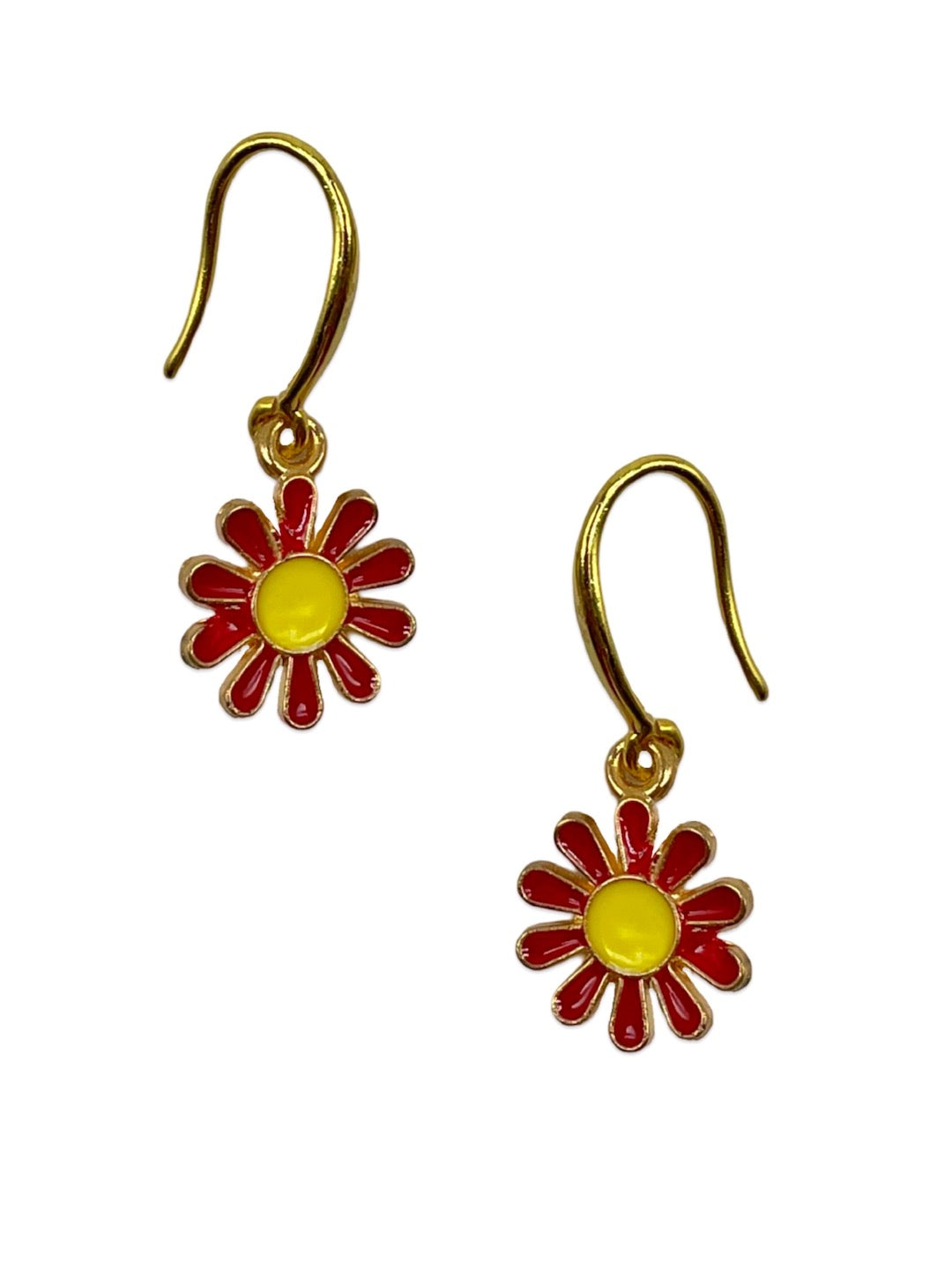 Mini Red Yellow Flower Dangler Earrings
