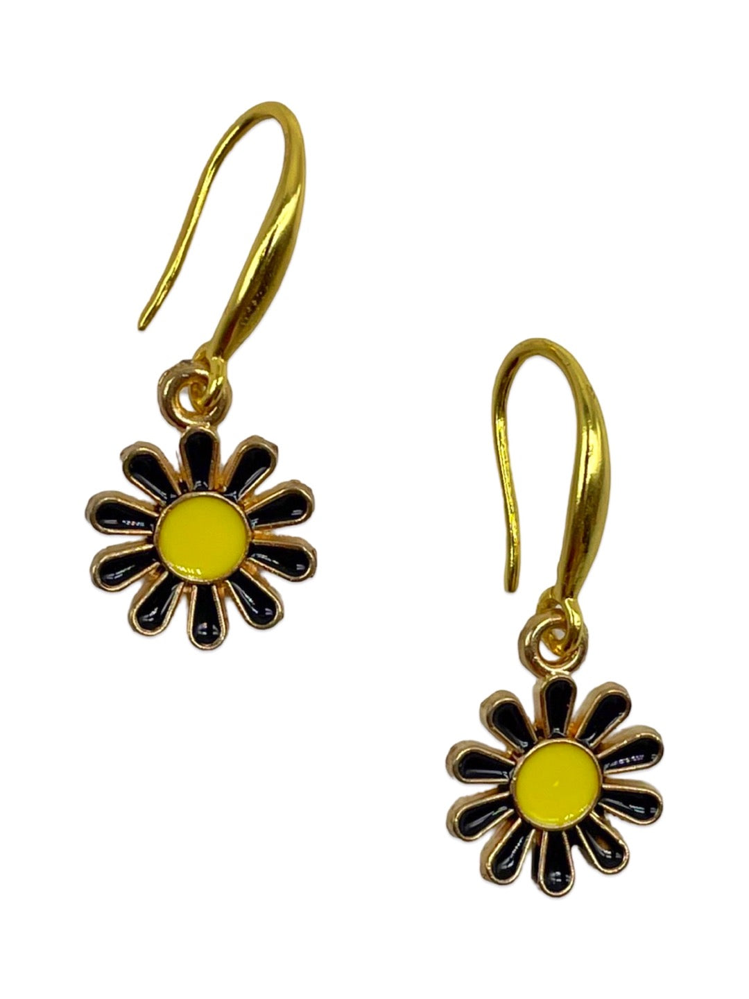 Mini Black Yellow Flower Dangler Earrings