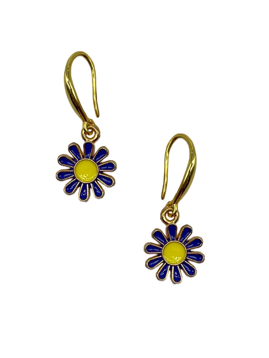 Mini Blue Yellow Flower Dangler Earrings