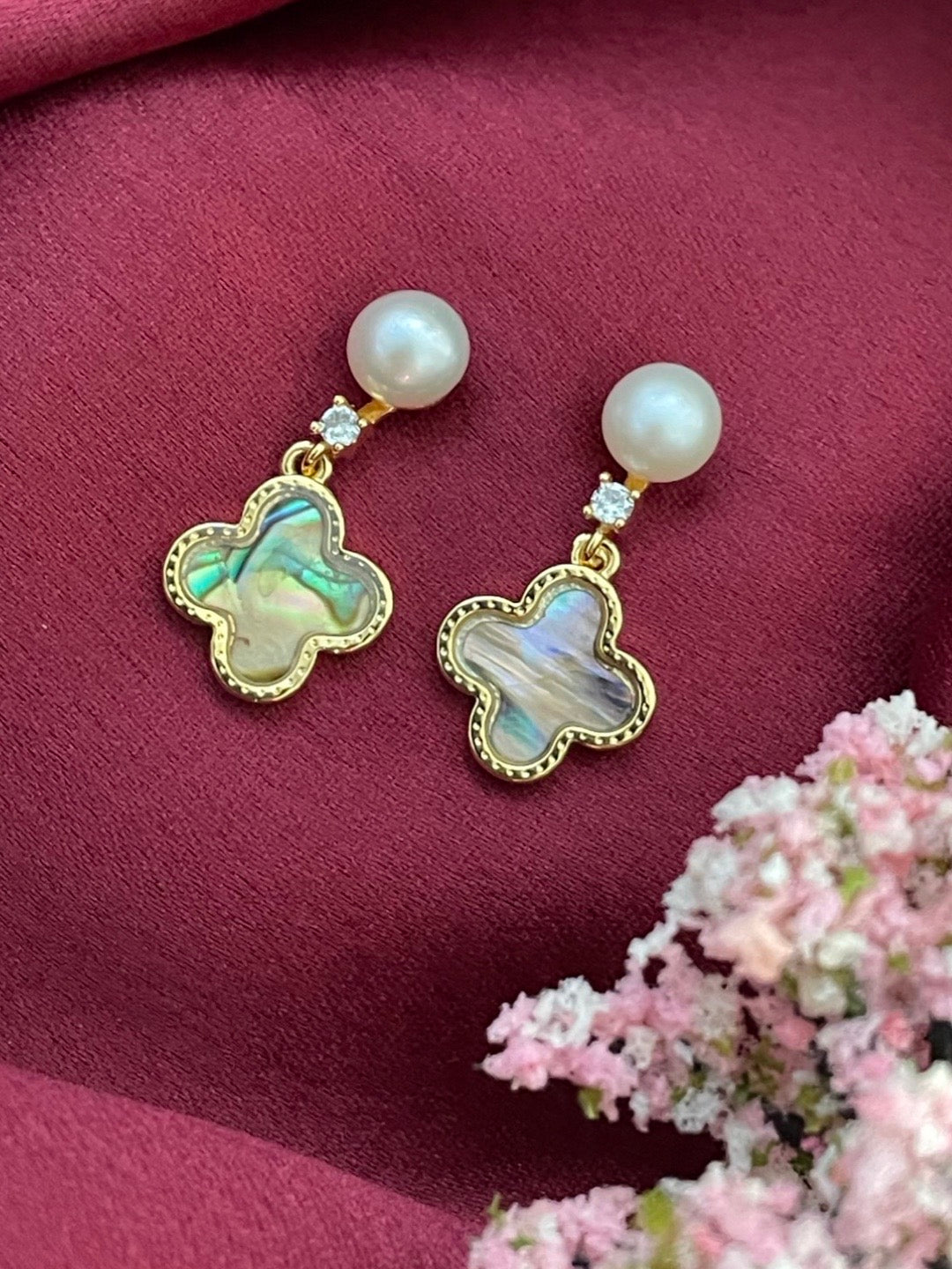 Fresh water pearl Earring With AD & Mother of Pearl