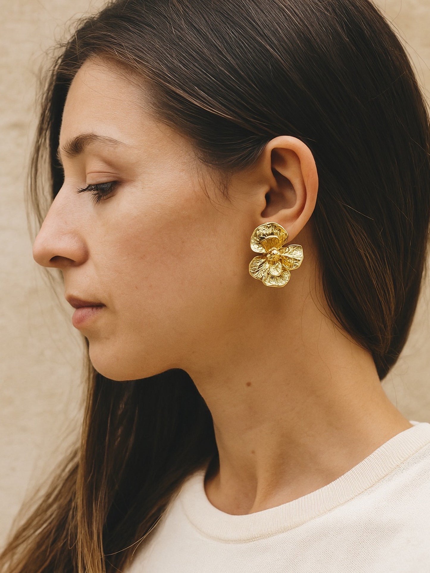 Gold Plated Flower Design Western Earrings