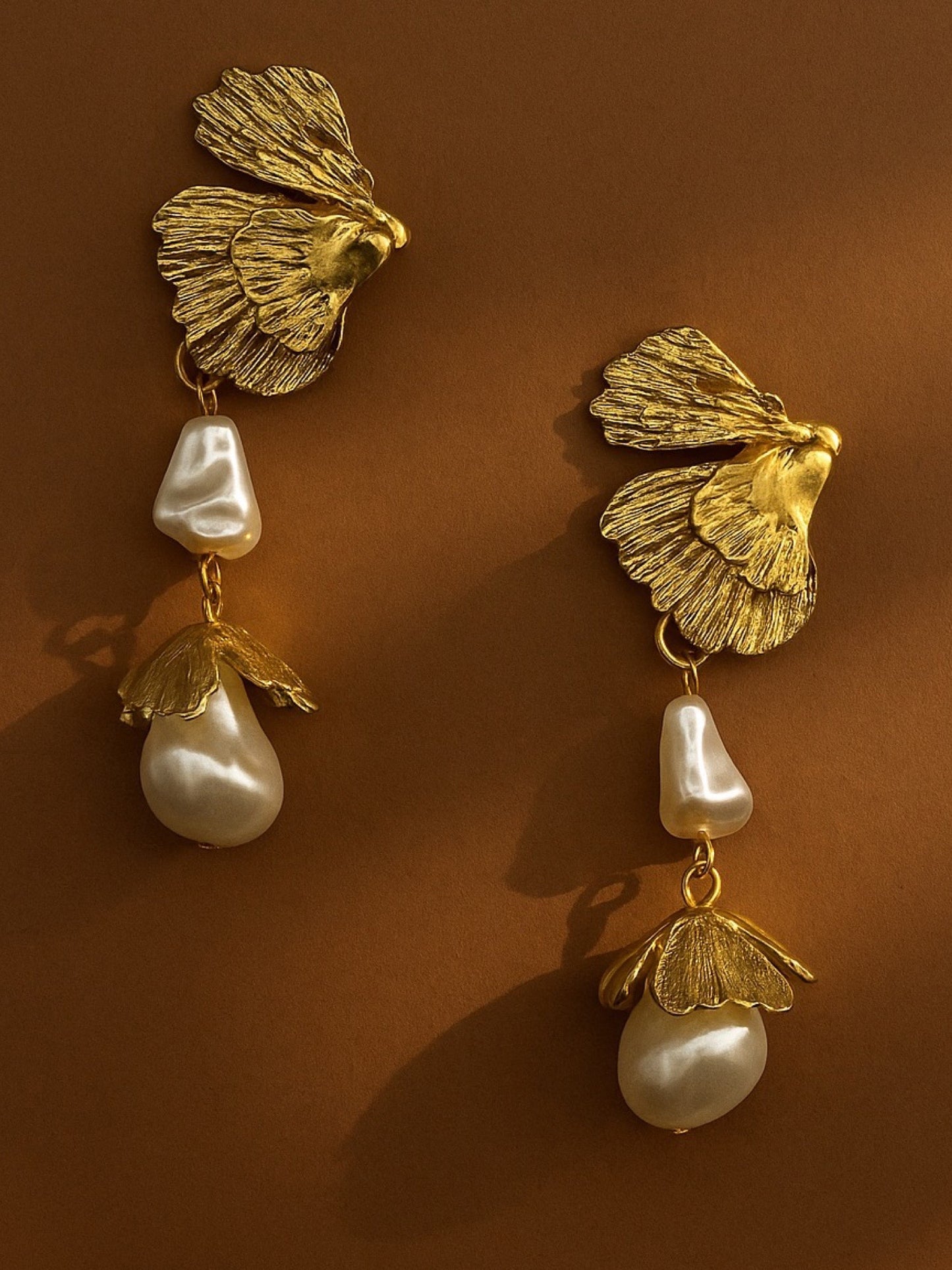 Long Flower Leaf Pearl Design Western Earrings