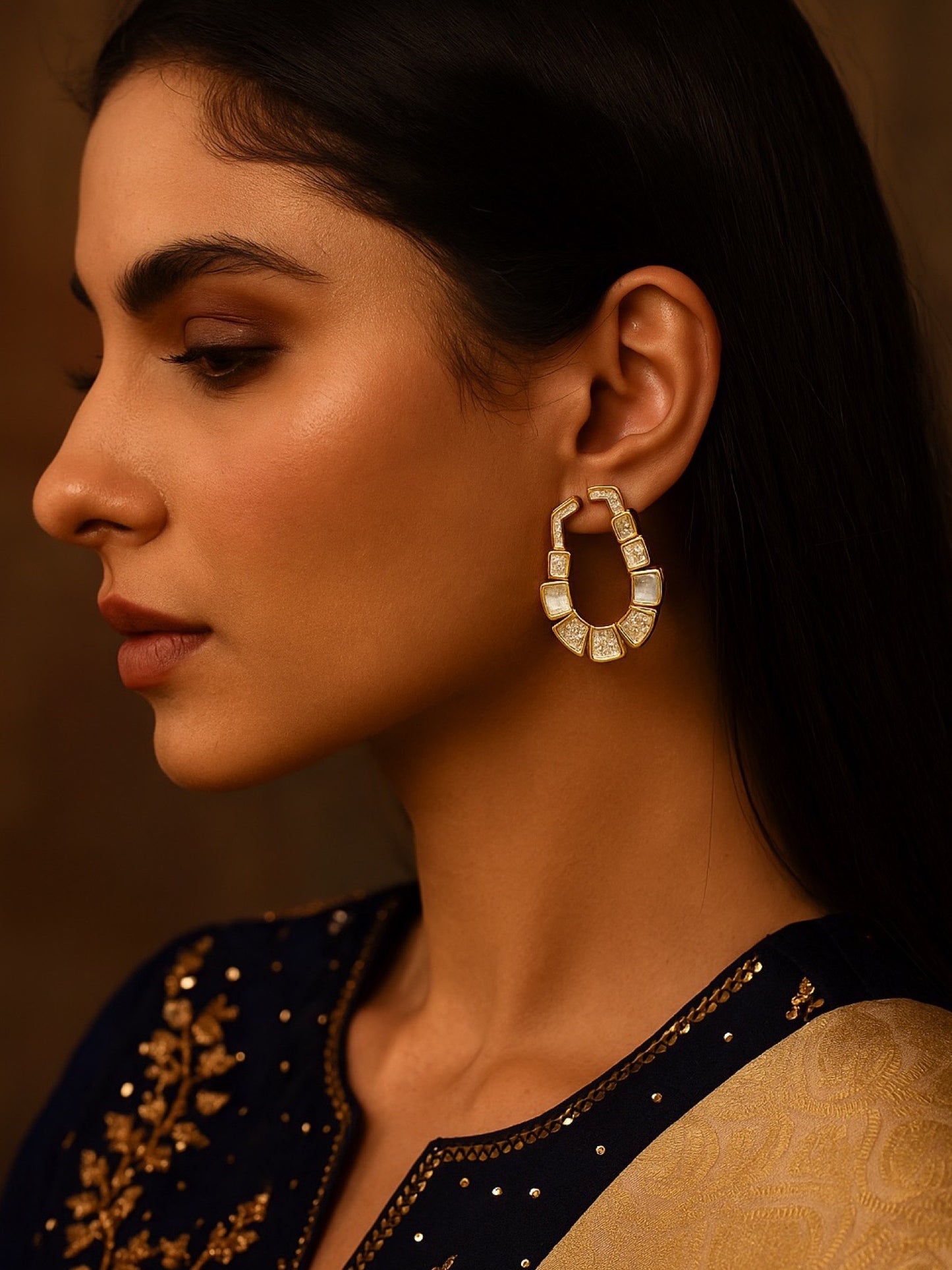 Fresh Water Pearl Geometric Shape AD Earrings