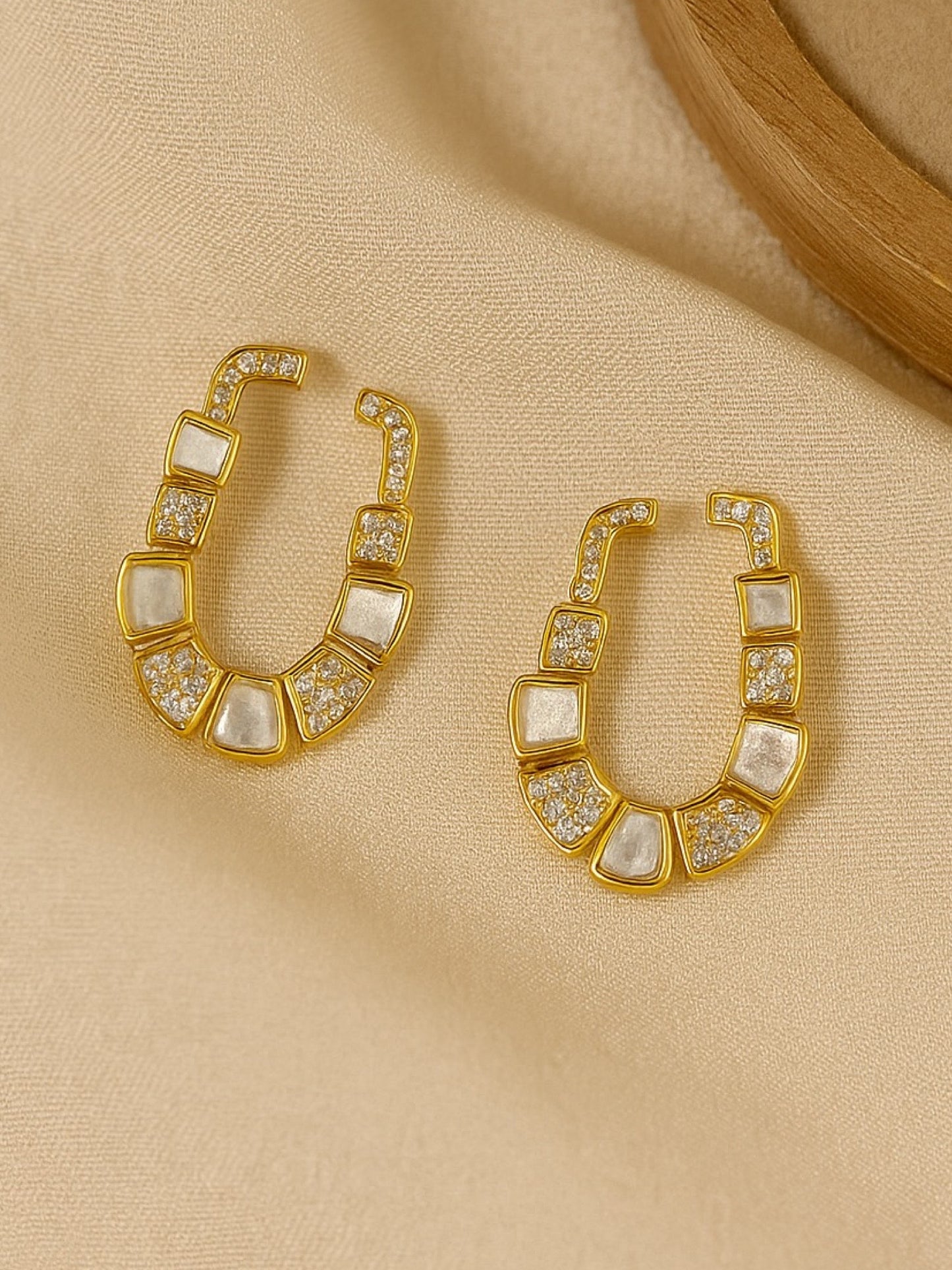 Fresh Water Pearl Geometric Shape AD Earrings
