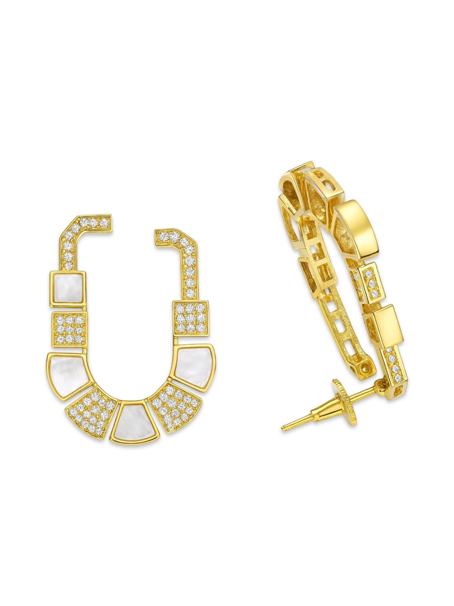Fresh Water Pearl Geometric Shape AD Earrings
