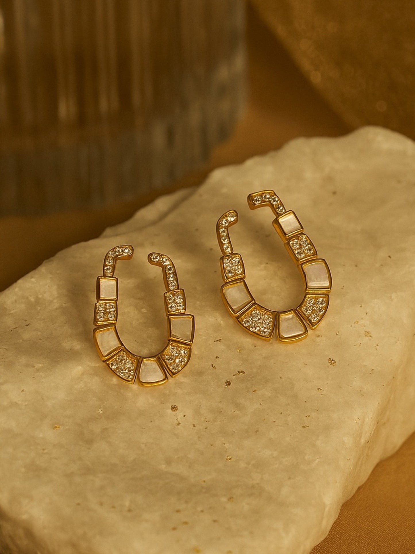 Fresh Water Pearl Geometric Shape AD Earrings