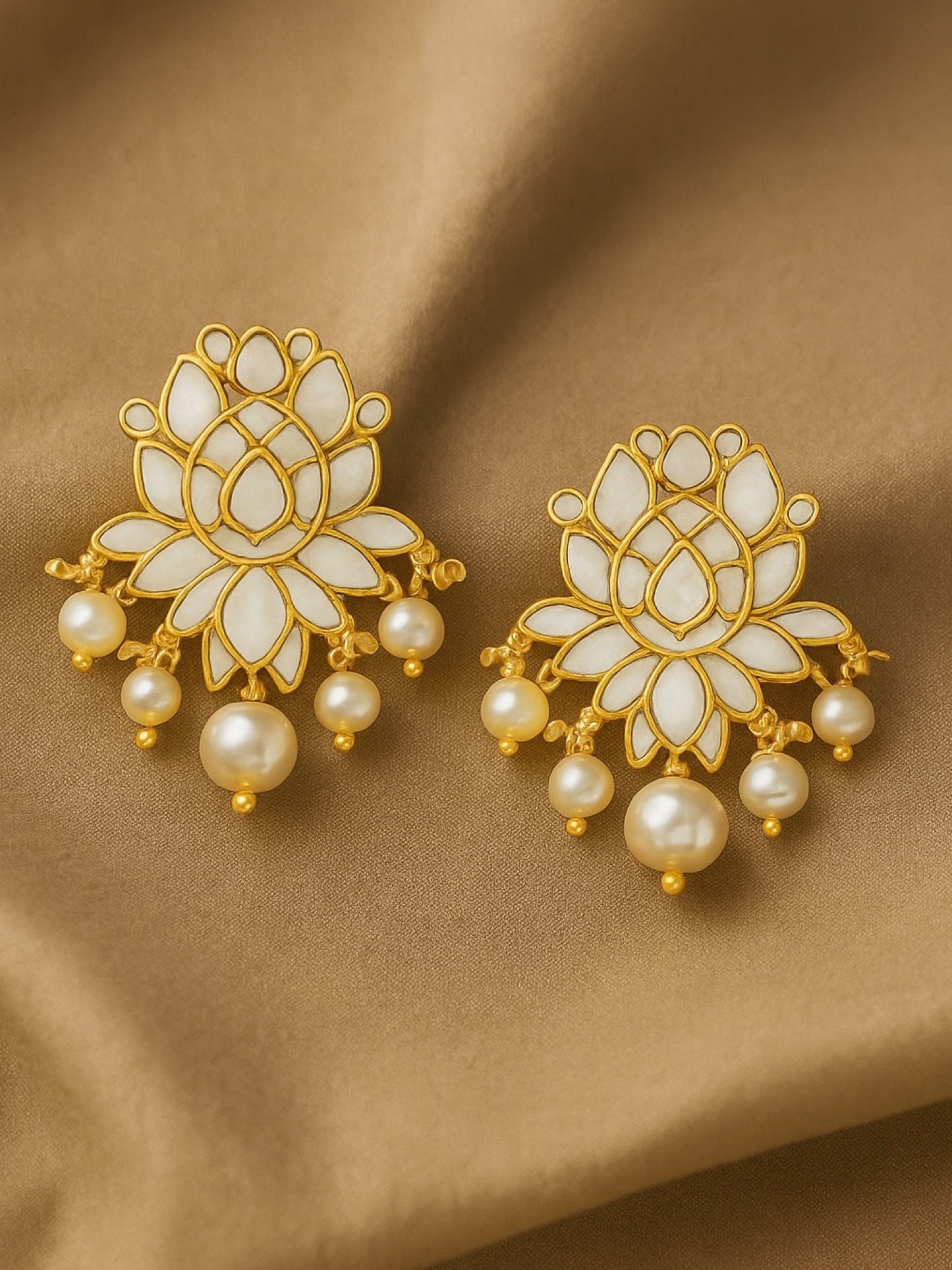 Fresh Water Pearl Lotus Flower AD Earrings