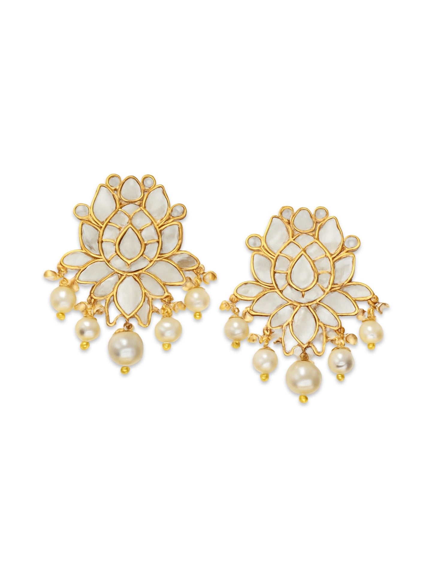 Fresh Water Pearl Lotus Flower AD Earrings