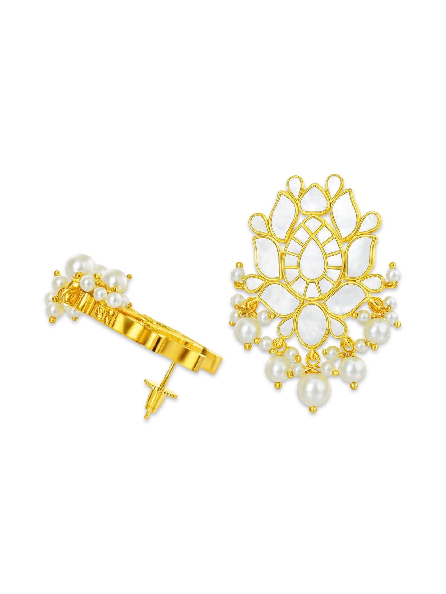 Fresh Water Pearl Lotus Flower AD Earrings